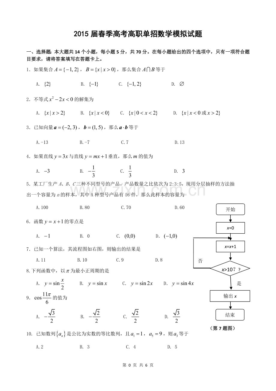 春季高考高职单招数学模拟试题-(1).doc_第1页