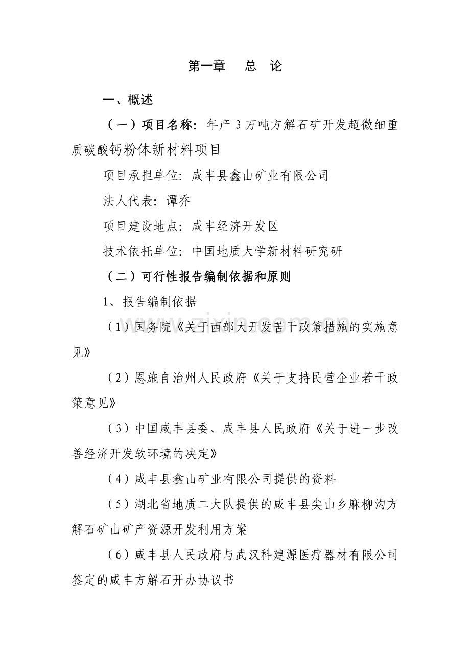 年产3万吨方解石矿开发超微细重质碳酸钙粉体功能新材料项目可行性论证报告.doc_第2页