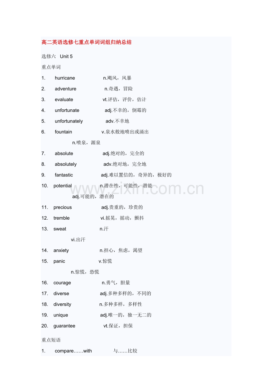 高二英语选修七重点单词词组归纳总结.doc_第1页