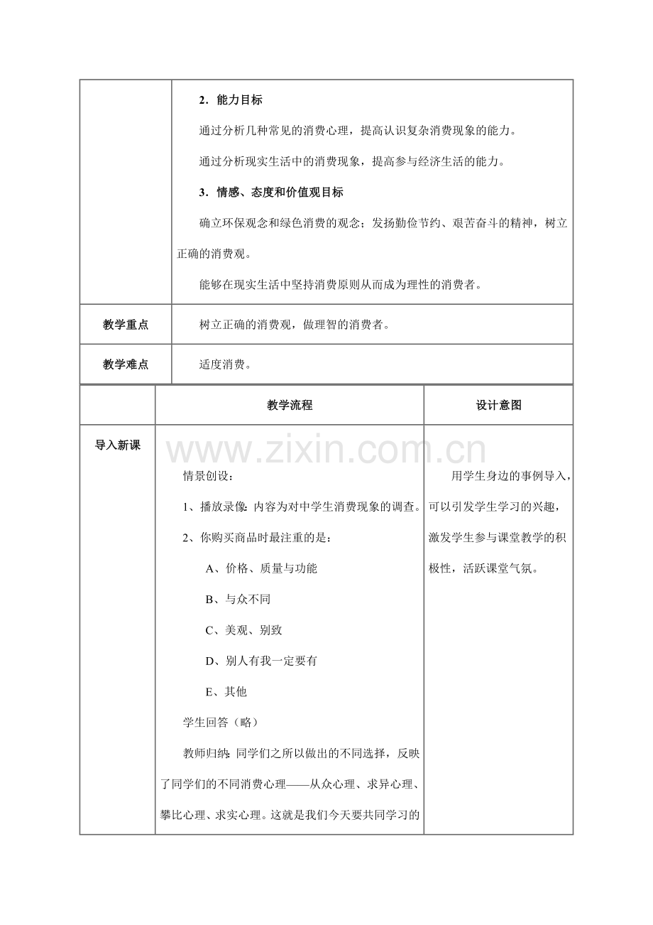 全国第四届高中思想政治优质课《树立正确的消费观》教学设计及点评3.doc_第2页