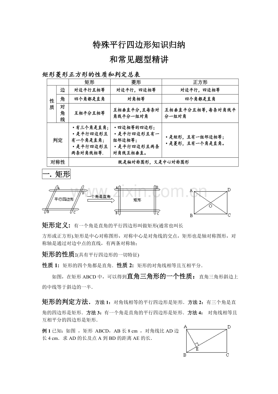 特殊平行四边形知识归纳和题型精讲.doc_第1页