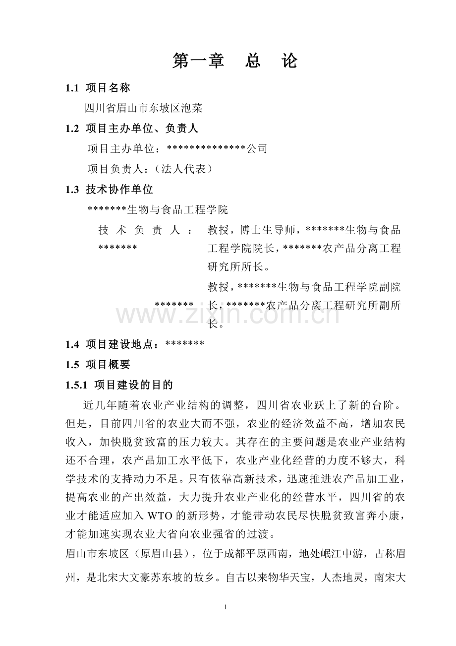 四川省眉山东坡区绿色泡菜项目实施方案文本.doc_第1页