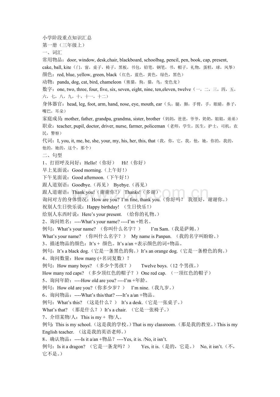 小学英语外研版(三年级起点)1-8册复习资料.doc_第1页