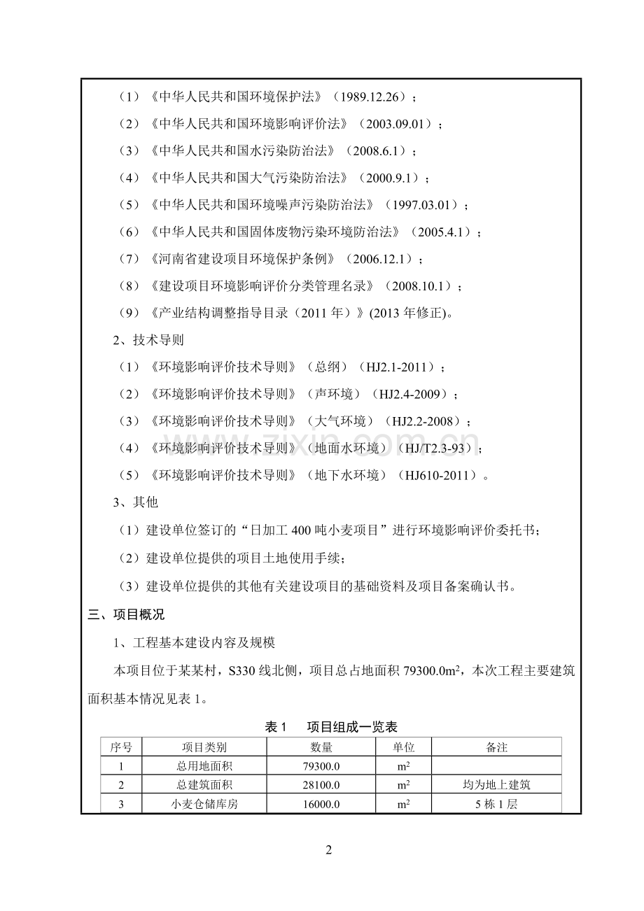 日加工400吨小麦面粉厂项目申请立项环评报告表.doc_第2页