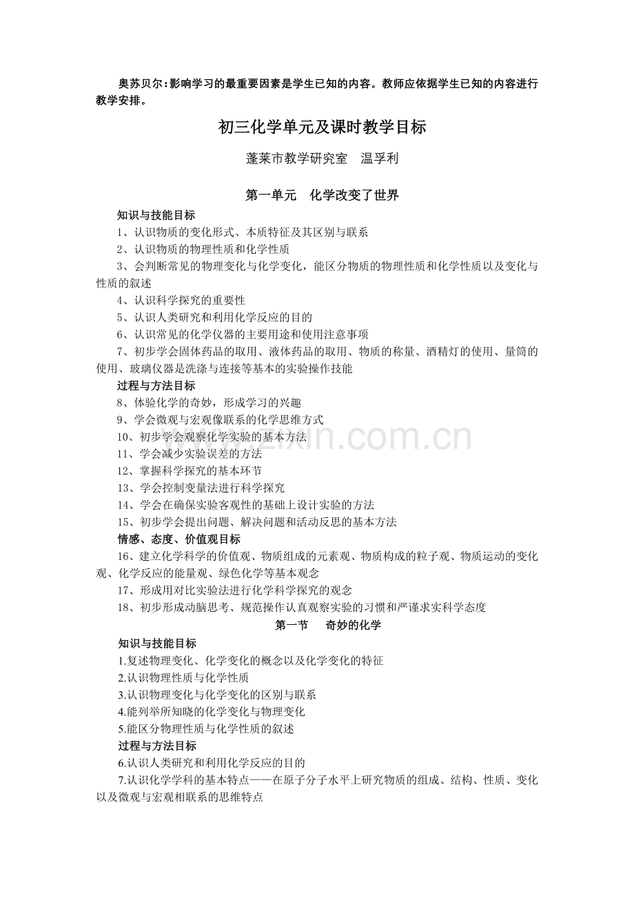 初三化学教学目标.doc_第1页