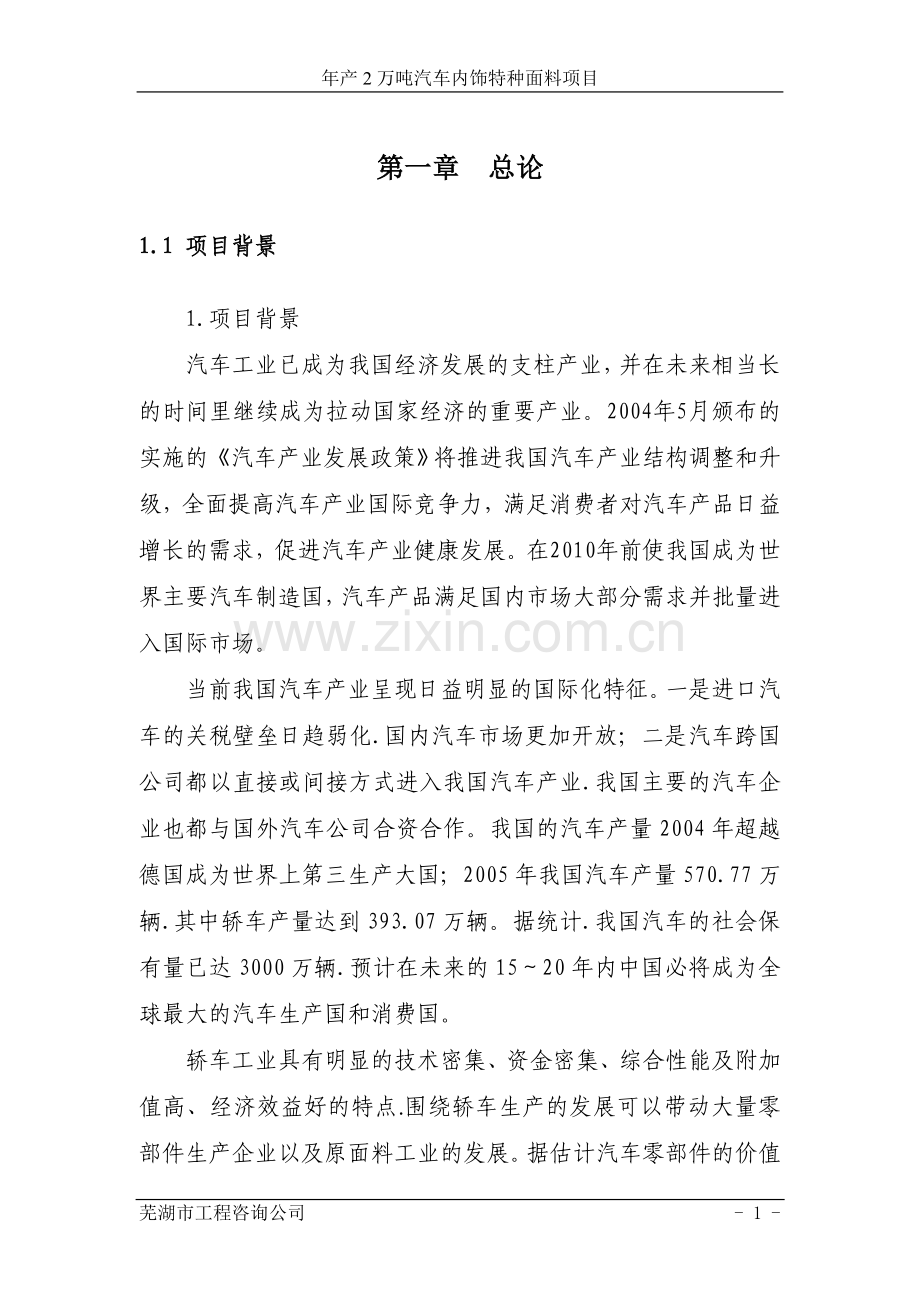 年产2万吨汽车内饰特种面料项目建设可行性研究报告.doc_第1页