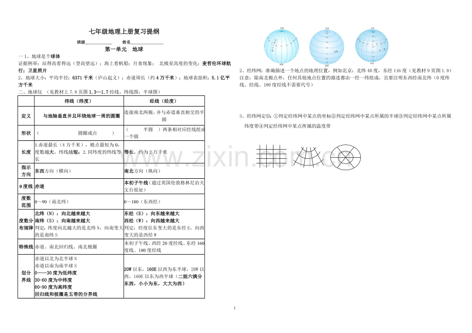 七年级地理上册知识点复习提纲.doc_第1页