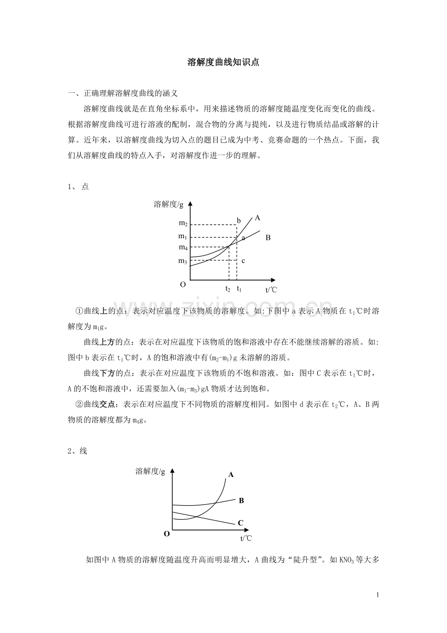 初三化学溶解度曲线知识点.doc_第1页