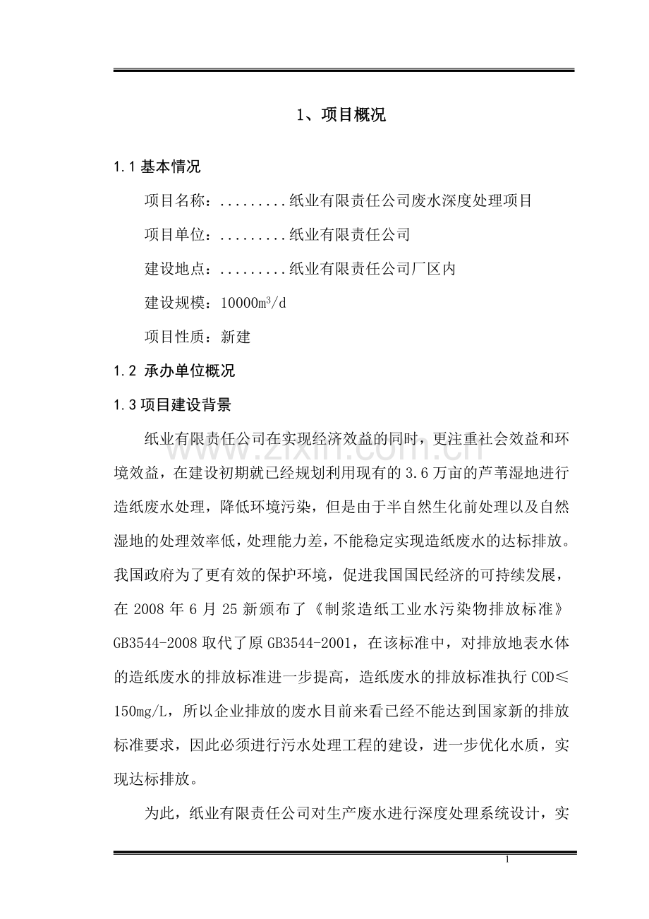 某纸业有限责任公司废水深度处理项目可研报告.doc_第2页