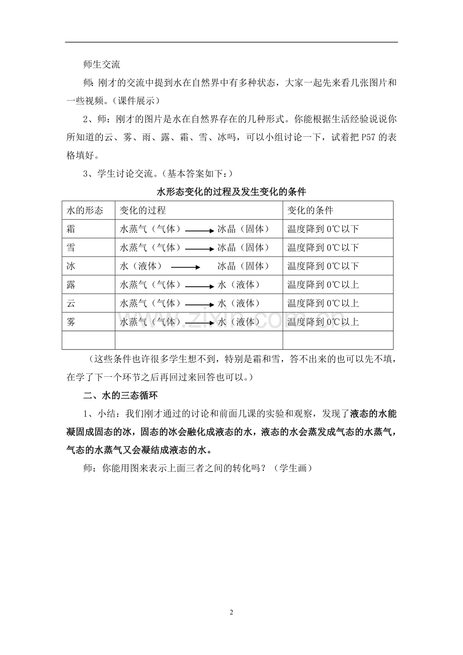 水的三态变化教学设计教案.doc_第2页