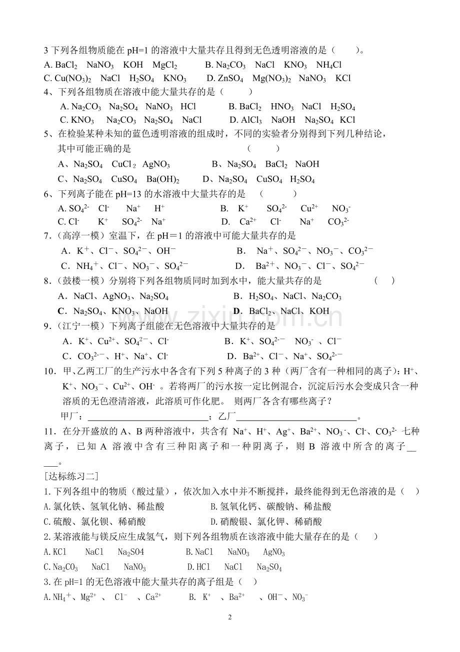 初三化学中考专题-离子共存.doc_第2页