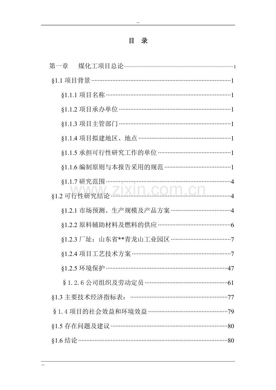 山东省xx地区年生产98万吨焦化及化产项目可行性论证报告.doc_第1页