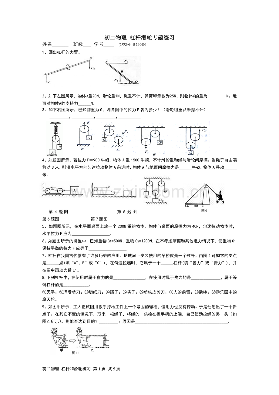 初二物理杠杆滑轮专题练习.doc_第1页