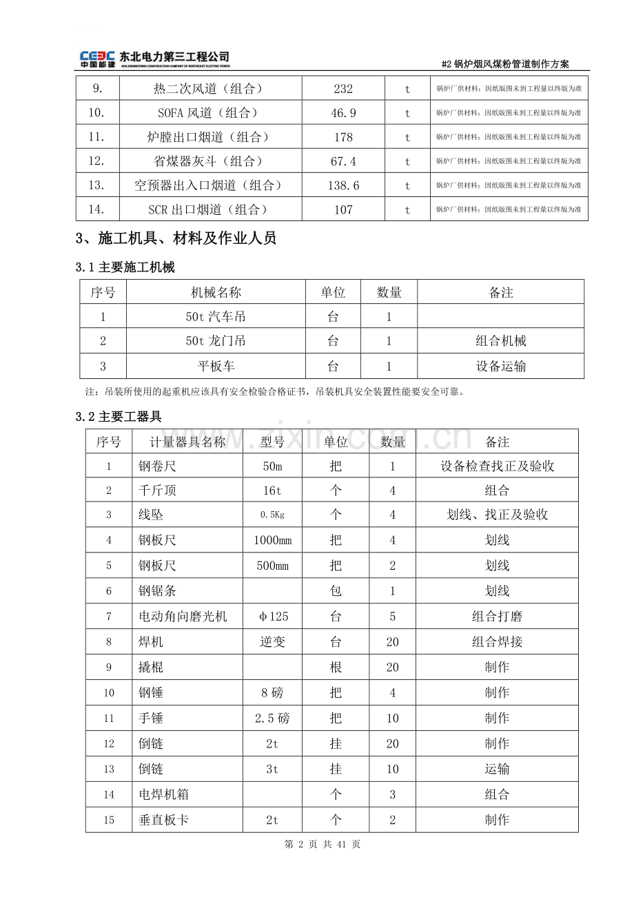 厂电一期2×660mw机组工程#2锅炉烟风煤粉管道制作方案.doc_第3页