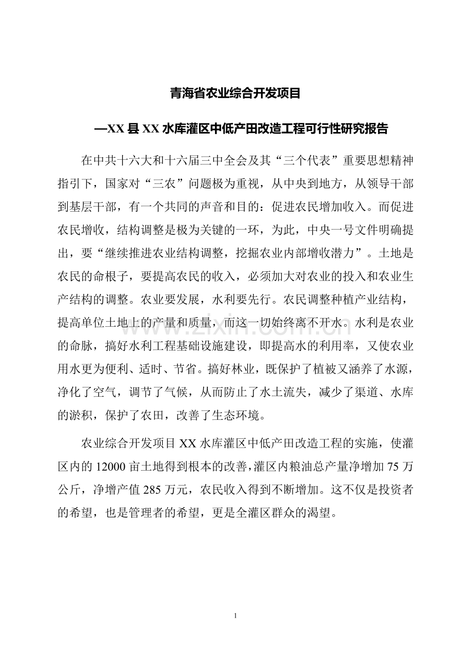 中低产田改造工程可行性分析报告.doc_第1页