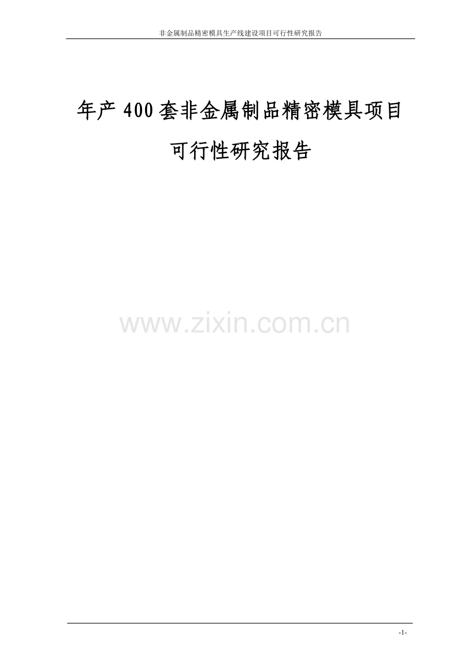 年产400套非金属制品精密模具项目建设投资可行性研究报告.doc_第1页