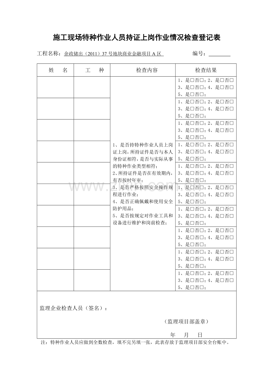 特种作业人员持证上岗作业情况检查.doc_第1页