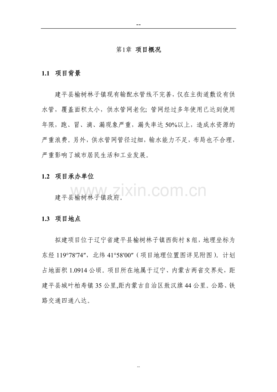 某某镇供水站工程建设项目可行性研究报告.doc_第1页