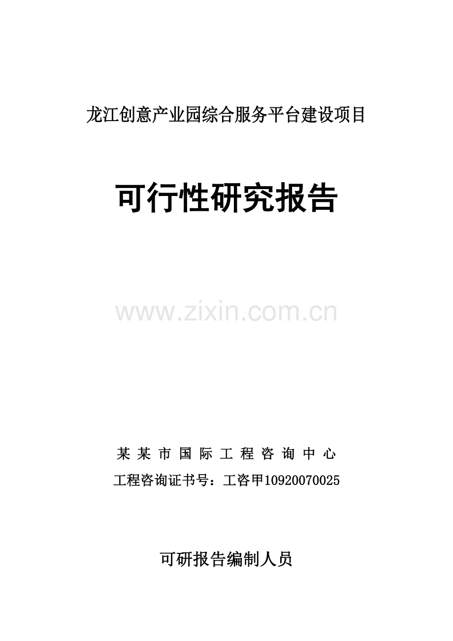 某某创意产业园综合服务平台建设项目可行性研究报告.doc_第1页