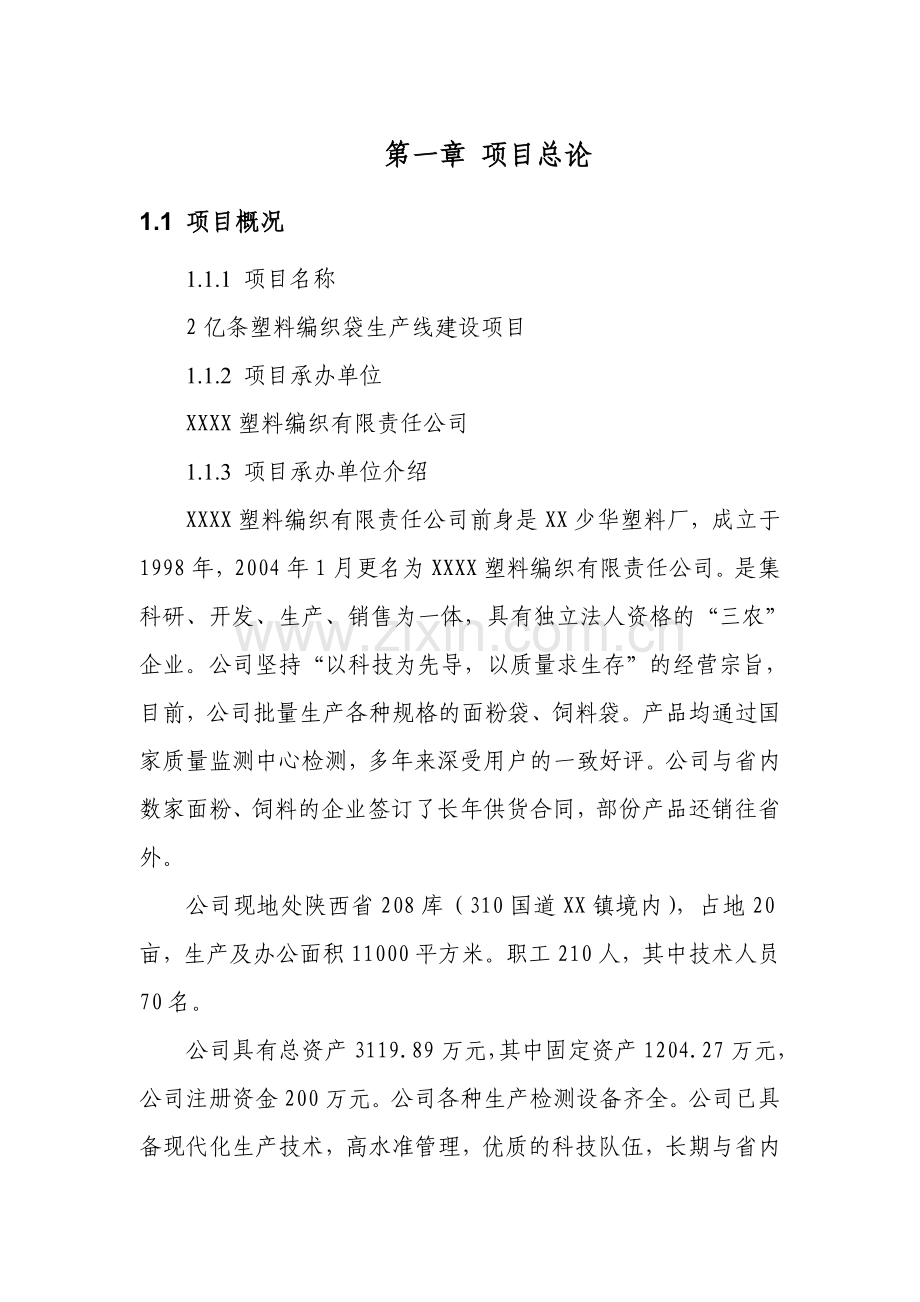 年生产2亿条编织袋项目可行性建议书.doc_第1页