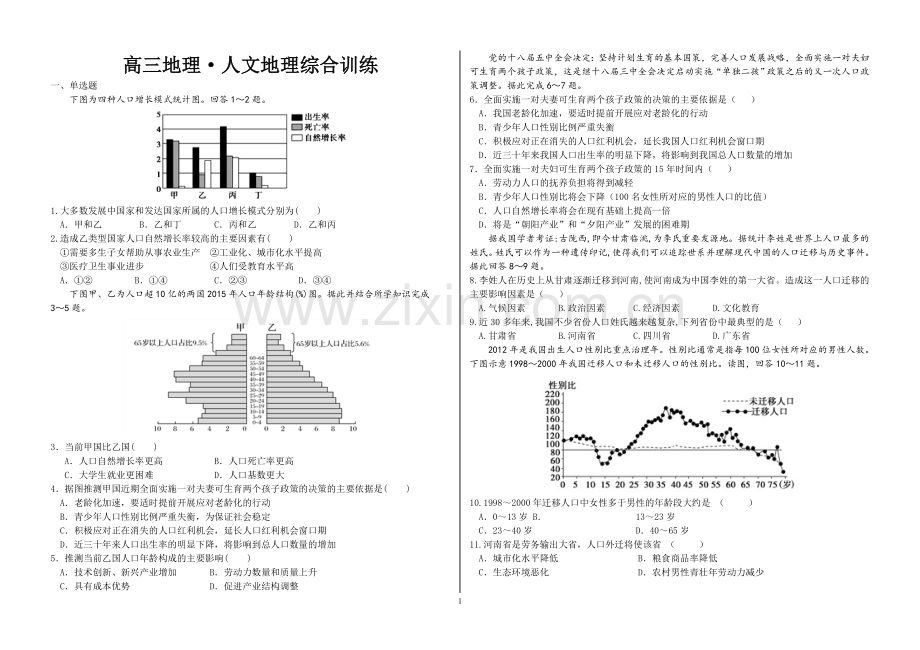 必修二综合训练(人文地理).doc_第1页