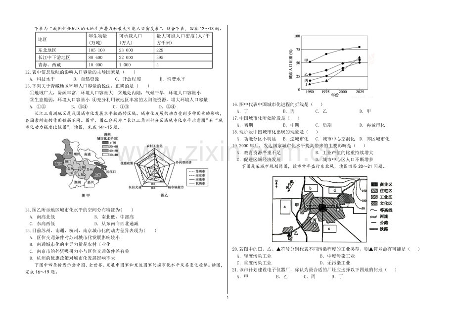 必修二综合训练(人文地理).doc_第2页