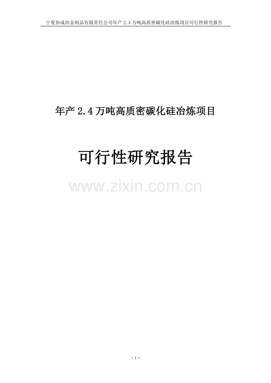 宁夏协成冶金制品有限责任公司年产2.4万吨高质密碳化硅冶炼项目可行性研究报告.doc_第1页