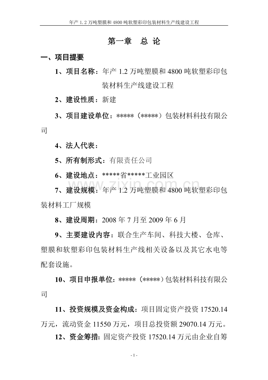 塑料软塑彩印包装材料生产线项目可行性分析报告.doc_第1页