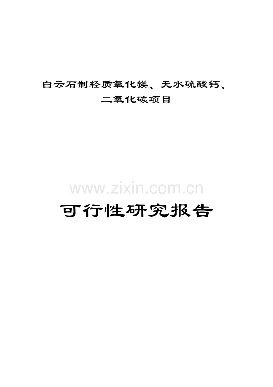 某企业白云石制轻质氧化镁、无水硫酸钙、二氧化碳项目可研报告.doc_第1页