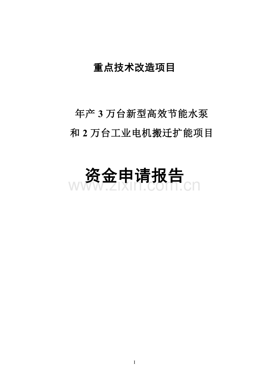 年产3万台新型高效节能水泵及2万台工业电机搬迁扩能项目资金可行性研究报告.doc_第1页