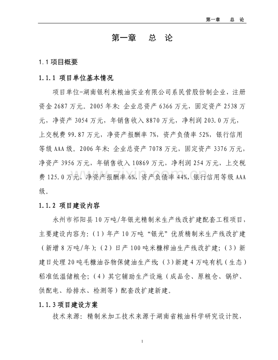 10万吨精米生产项目可行性研究报告.doc_第1页