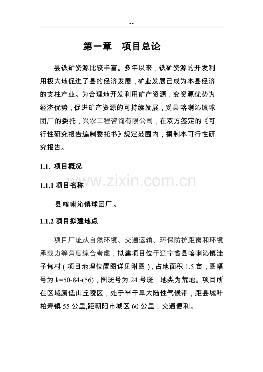 某某球团厂建设项目投资可行性研究分析报告.doc_第1页