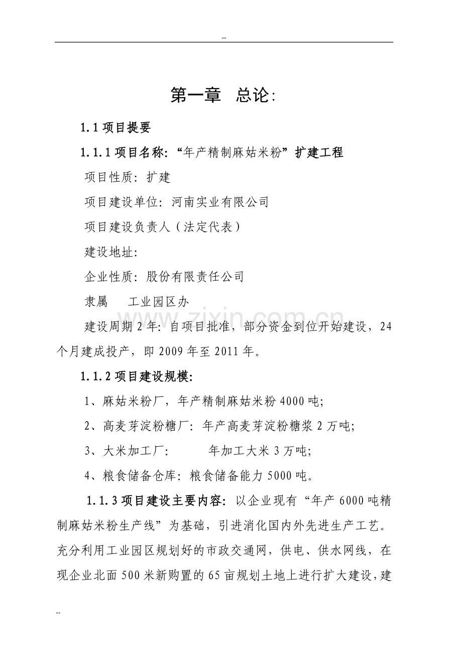 某年精制麻姑米粉扩建工程可行性策划书-优秀甲级资质建设可行性策划书.doc_第1页