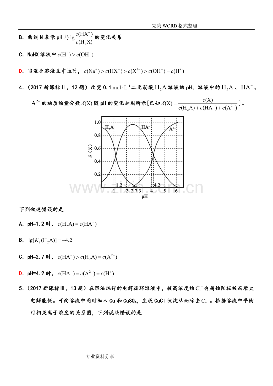 水溶液中的离子平衡高考真题(2018年-2012年).doc_第2页