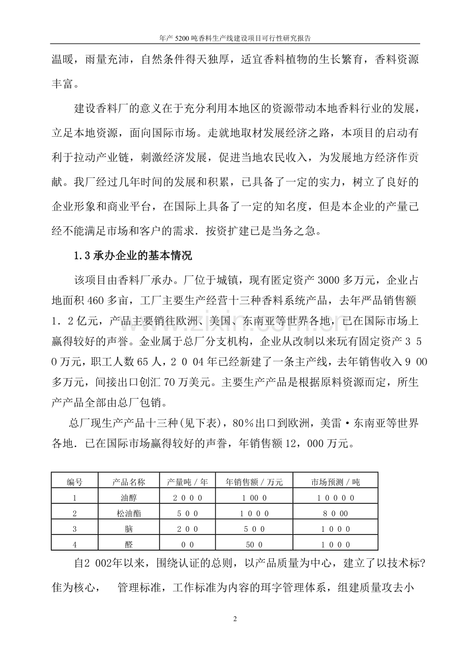 年产5200吨香料生产线项目可行性论证报告.doc_第2页