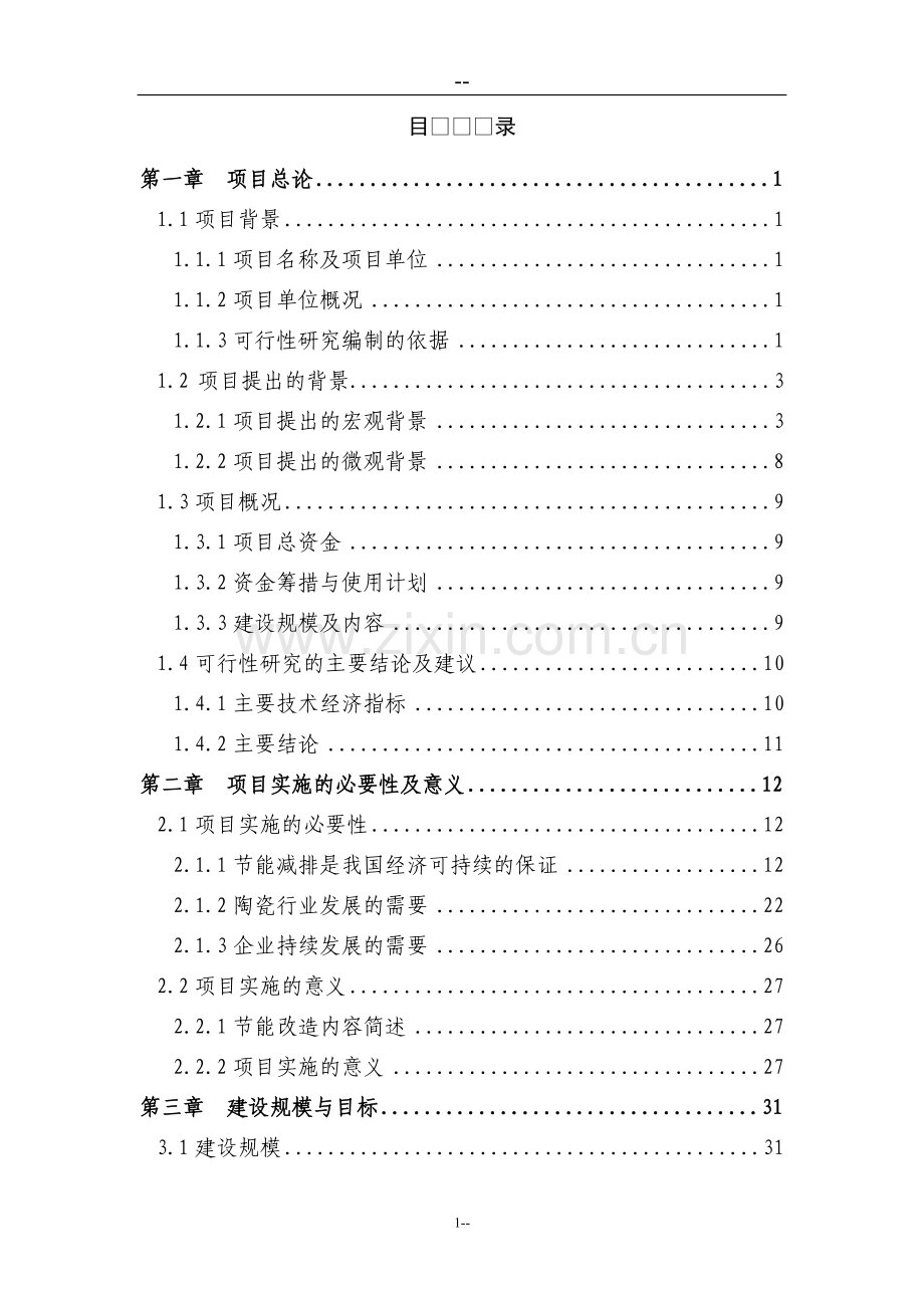 某某公司窑炉余热利用及电机系统综合节能技术改造项目可行性研究报告(优秀甲级资质资金申请报告).doc_第1页