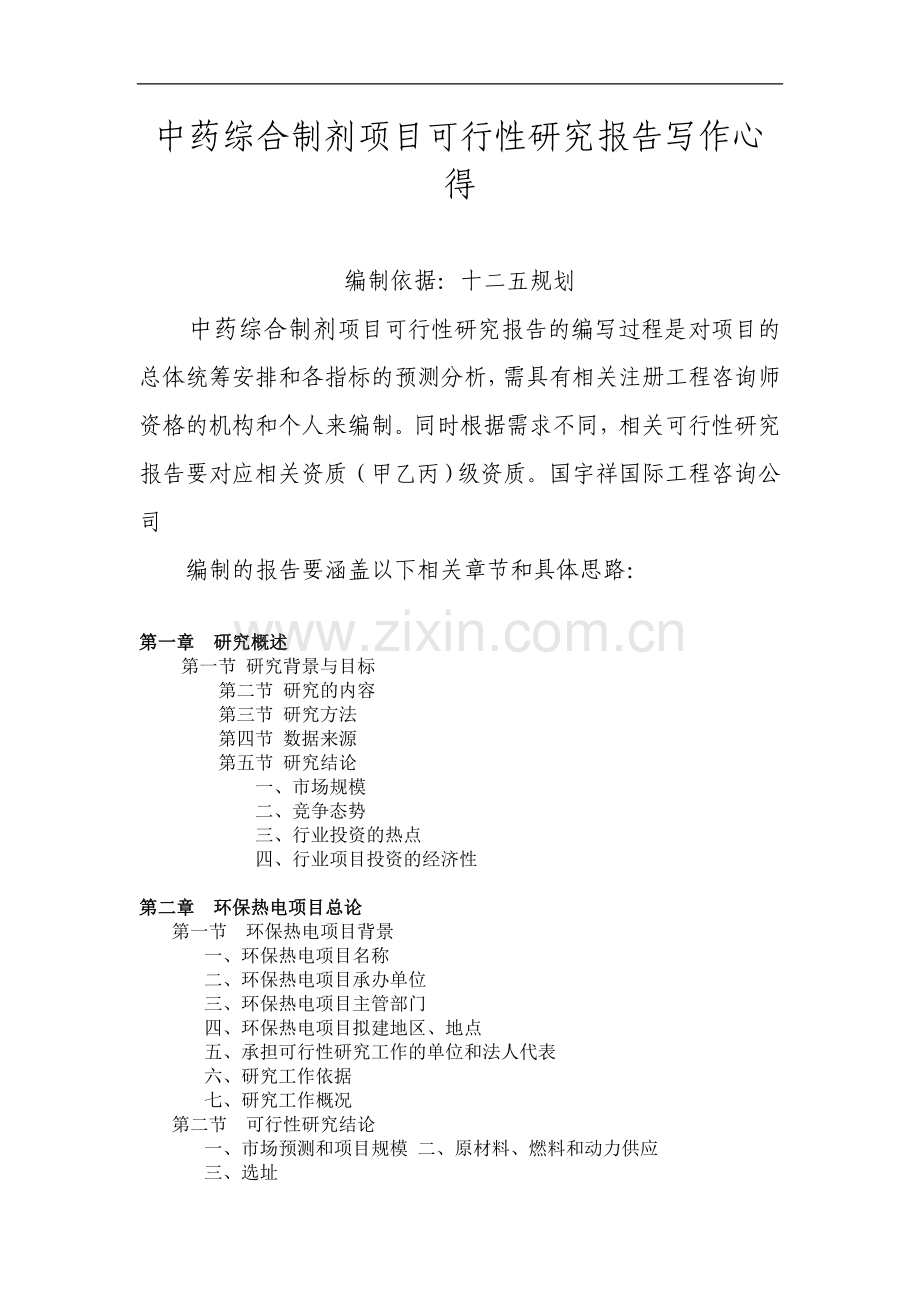 中药综合制剂项目可行性策划书模板.doc_第1页