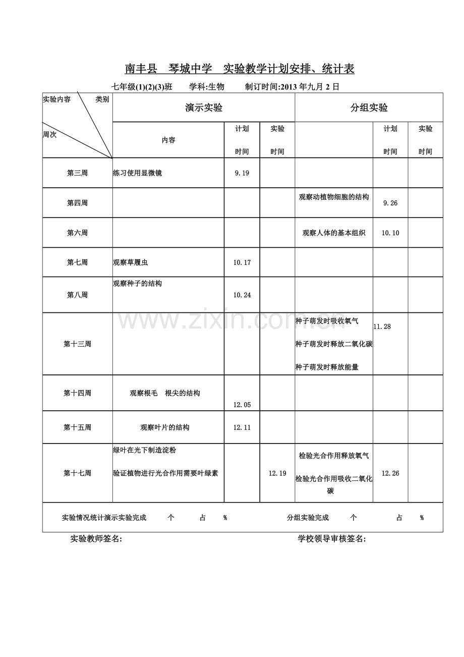 南丰县琴城中学实验教学计划安排.doc_第1页