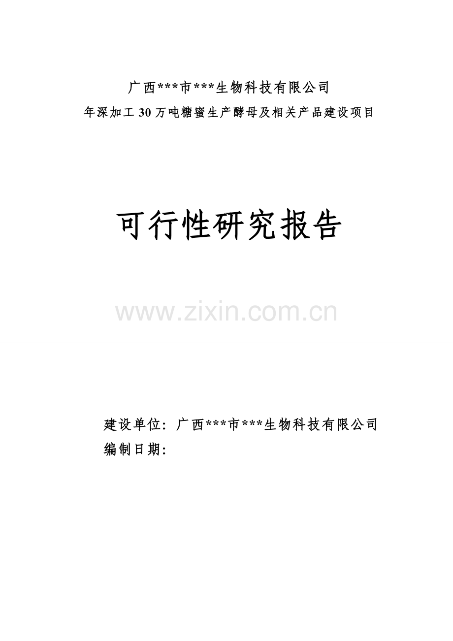 年深加工30万吨糖蜜生产酵母及相关产品建设项目可行性论证报告.doc_第1页