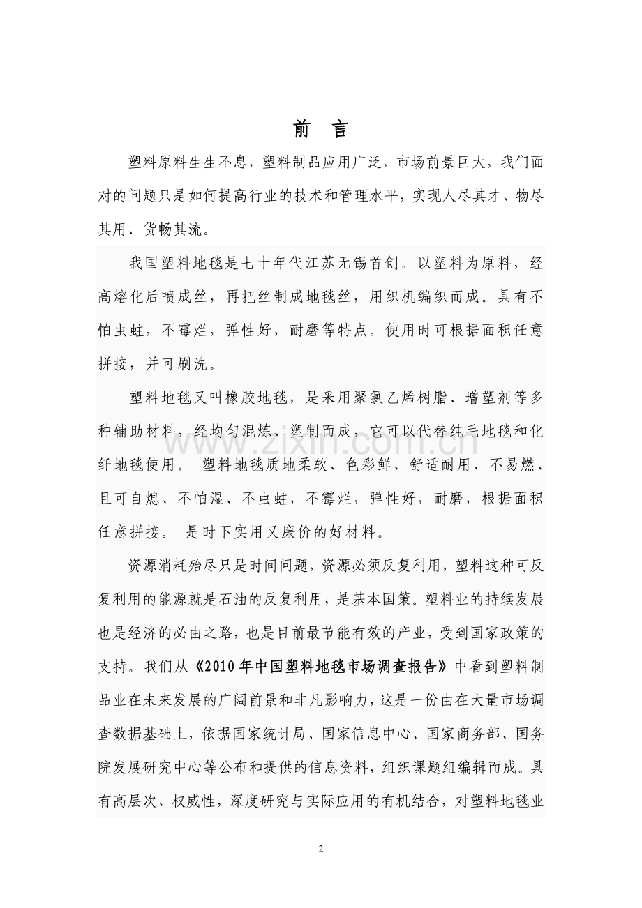 某塑料制品公司投资建设塑料地毯生产项目可行性策划书.doc_第3页