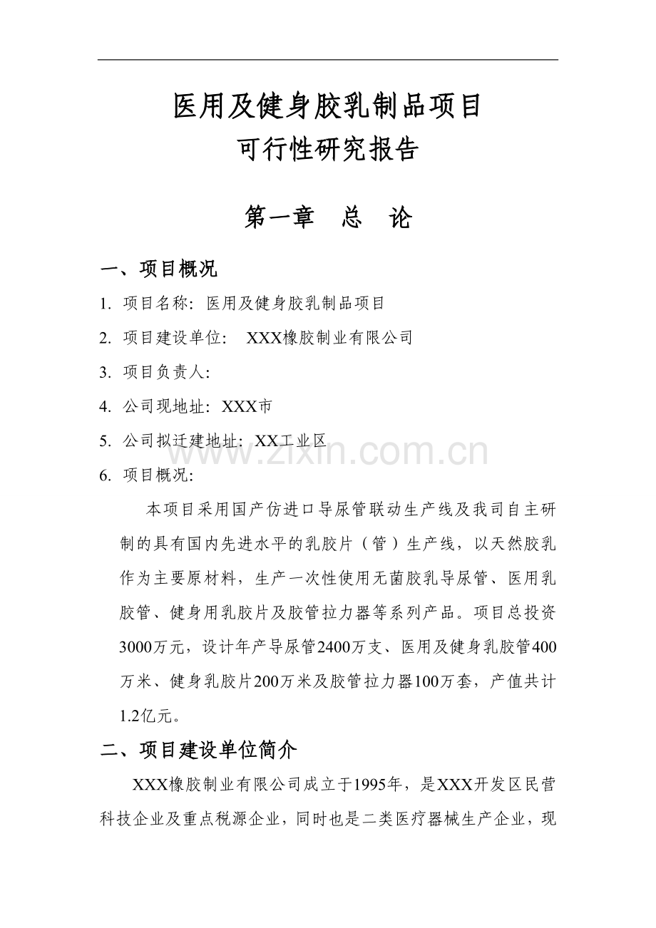 医用及健身胶乳制品项目可行性论证报告.doc_第1页