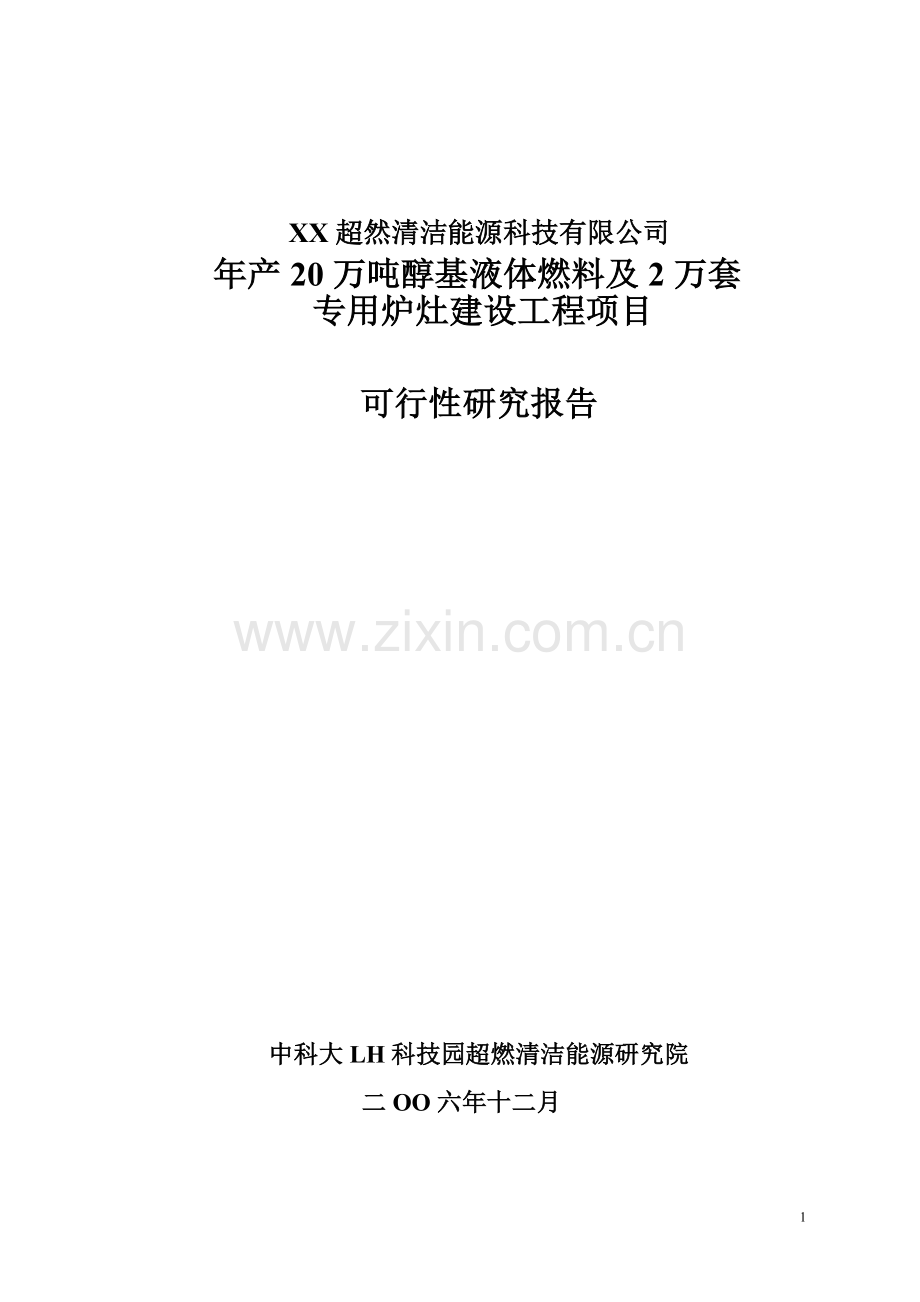 年产20万吨醇基液体燃料及2万套专用炉灶建设工程可行性论证报告.doc_第1页