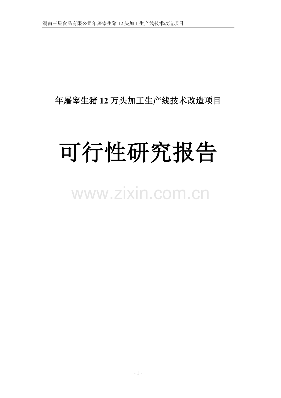 年屠宰生猪12头加工生产线技术改造项目申请立项可研报告.doc_第1页