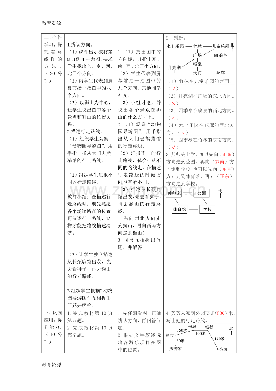 【教育资料】三年级下册数学导学案第一单元综合应用方位的知识解决问题人教新课标学习专用.doc_第2页