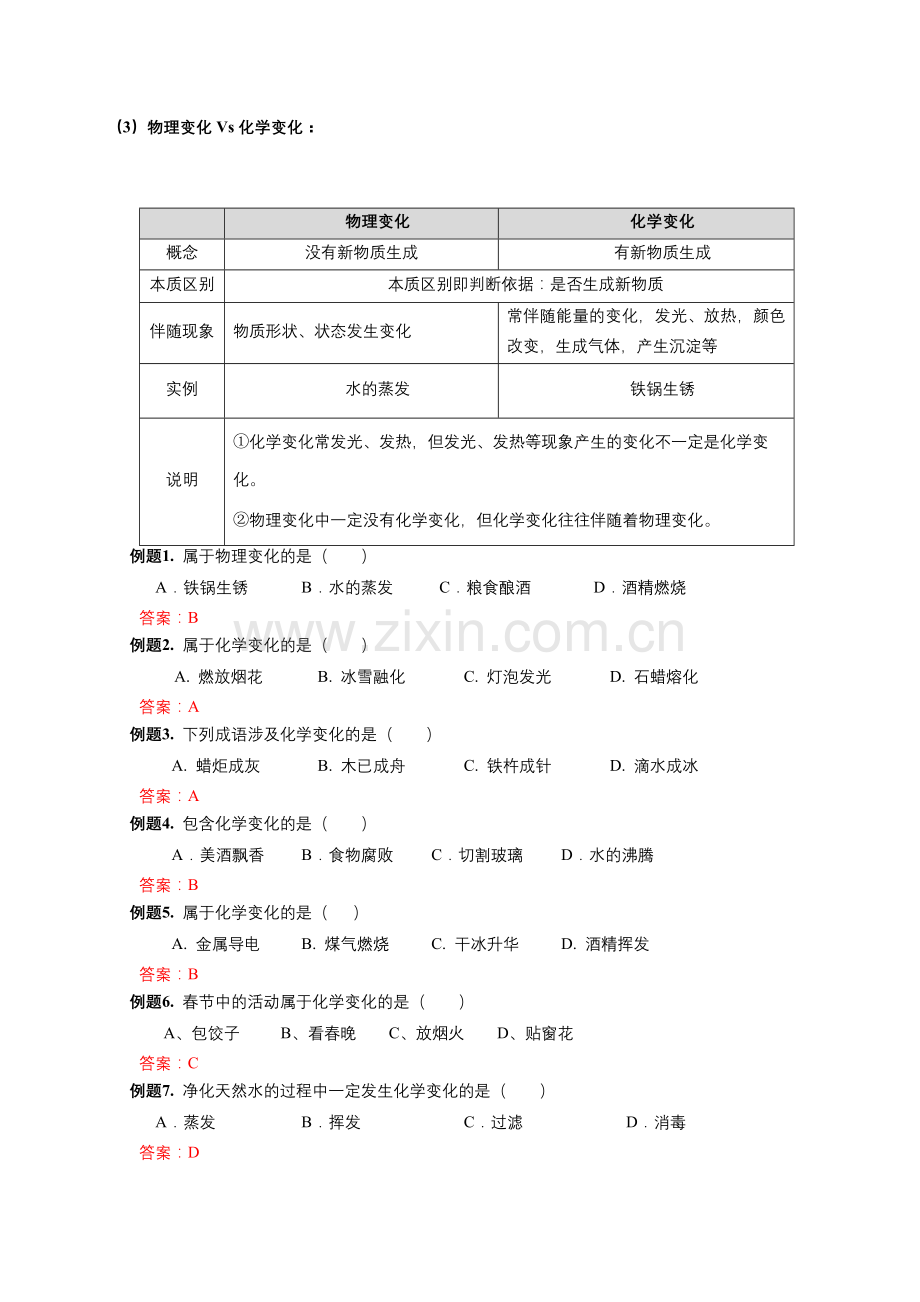 初三化学变化与物理变化(带习题与答案).doc_第2页