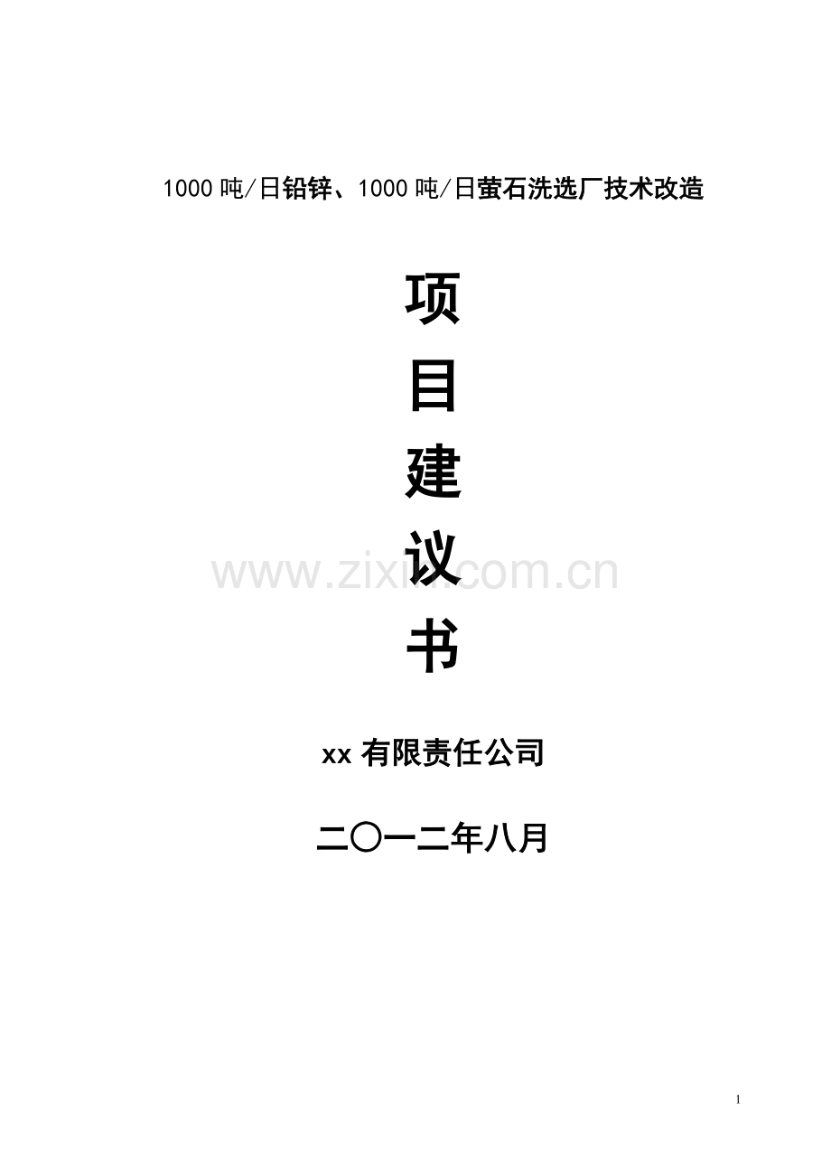 1000吨日铅锌、1000吨日萤石洗选厂技术改造立项可行性研究报告.doc_第1页