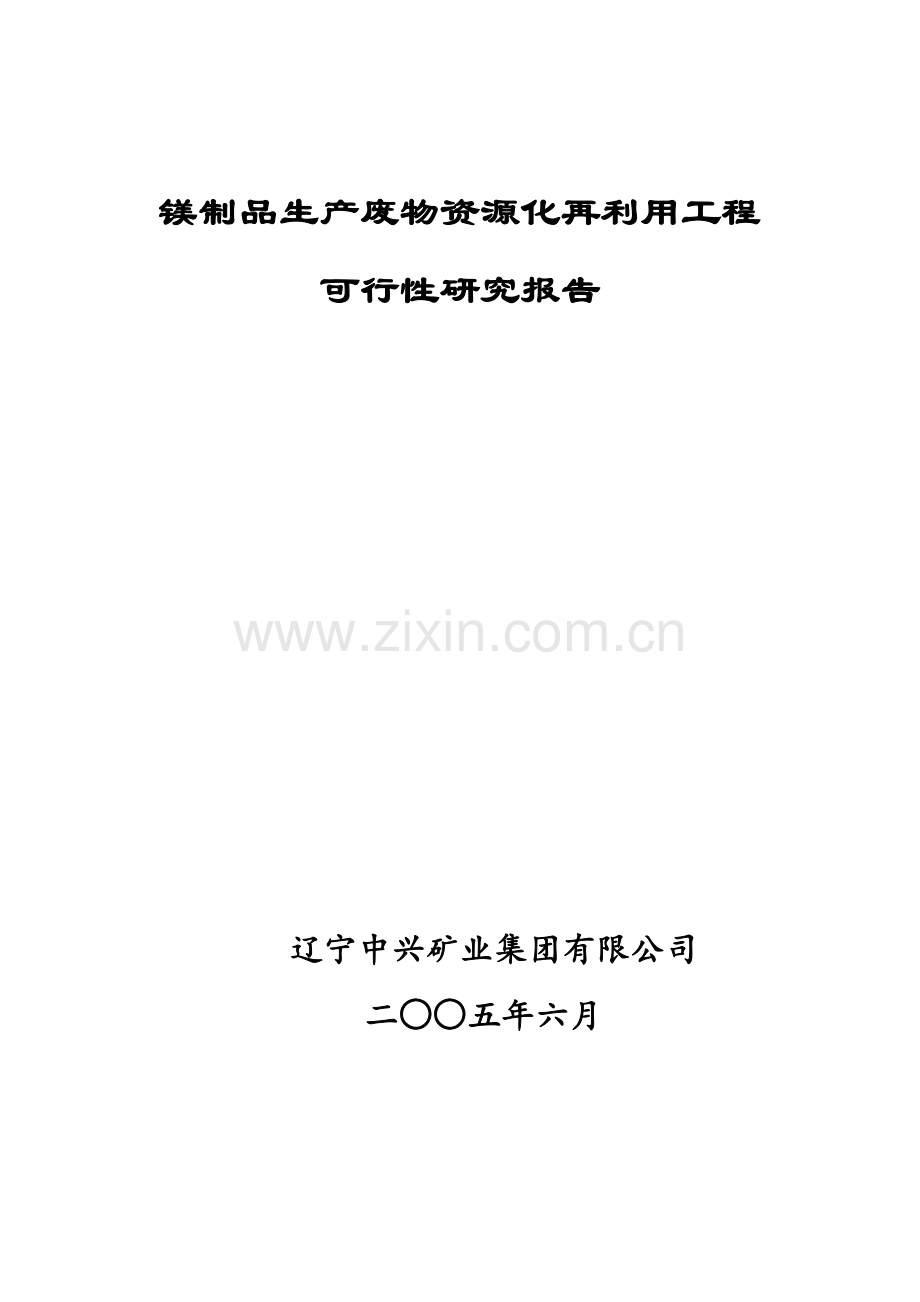 镁制品生产废物资源化再利用工程建设可行性研究报告.doc_第1页