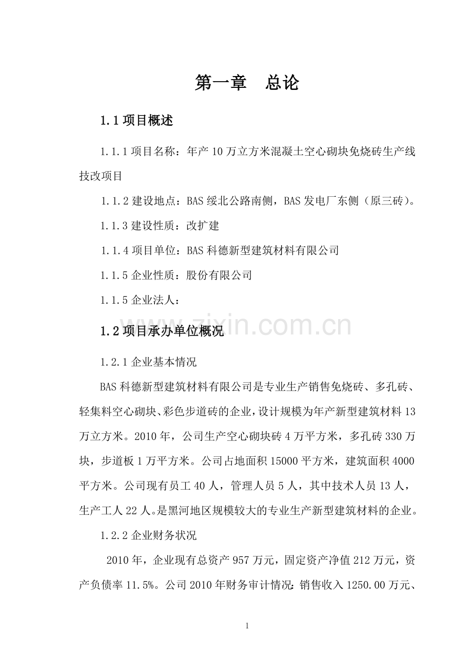 新型建筑材料生产线改造项目可行性论证报告.doc_第1页