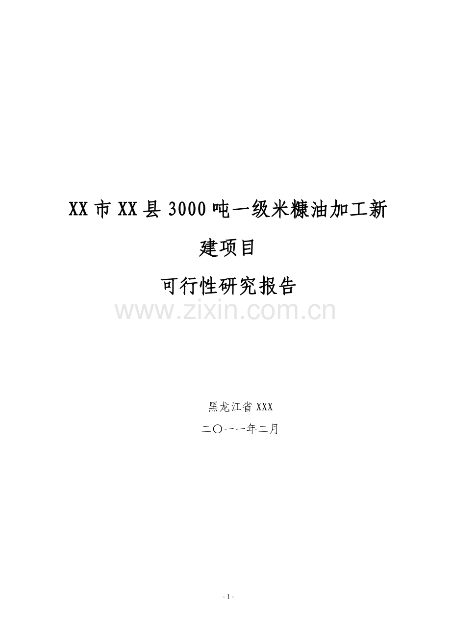 3000吨一级米糠油加工新建项目申请立项可行性研究报告.doc_第1页