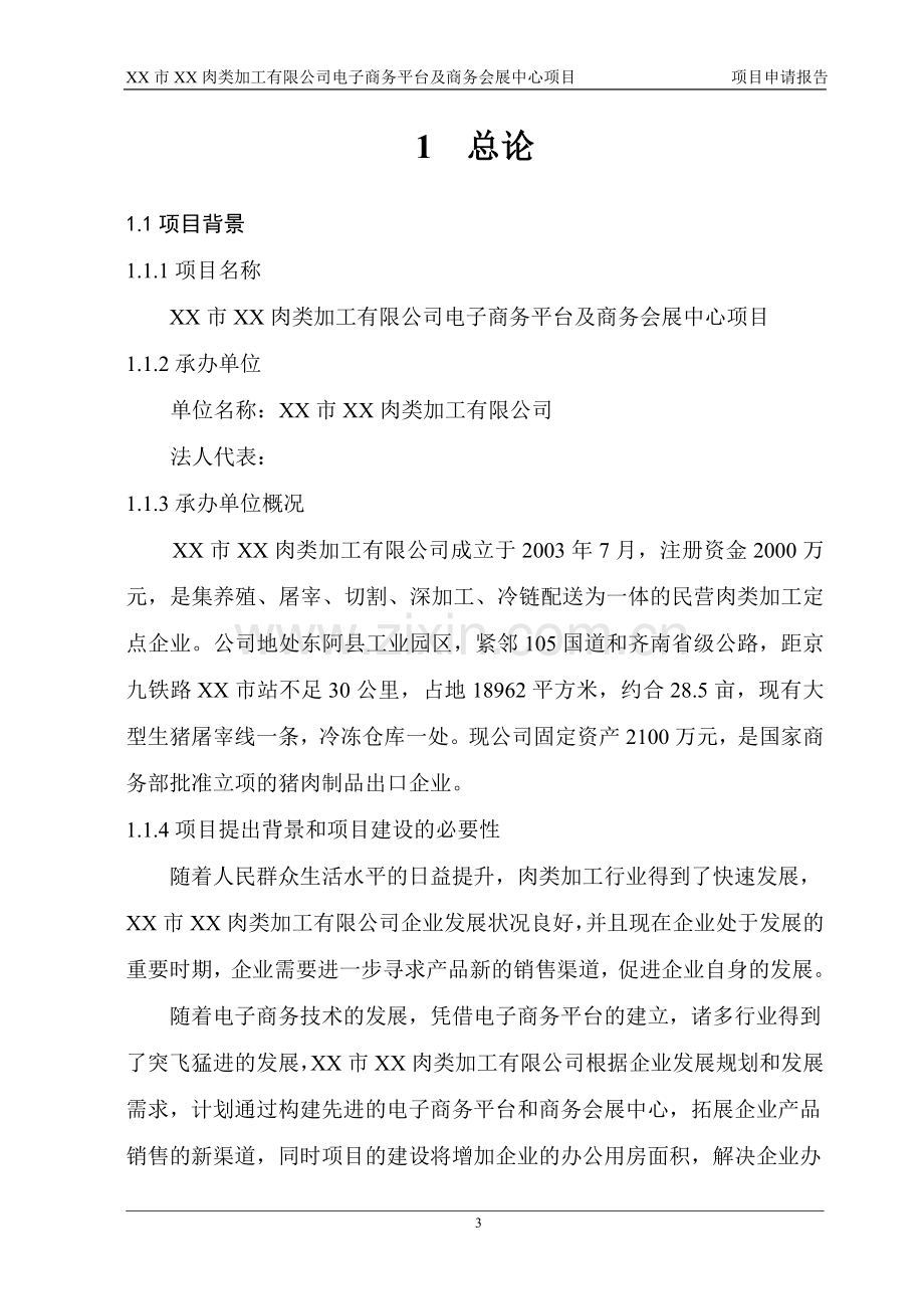 某肉类加工公司电子商务平台及商务会展中心项目申请报告(可行性研究报告).doc_第3页